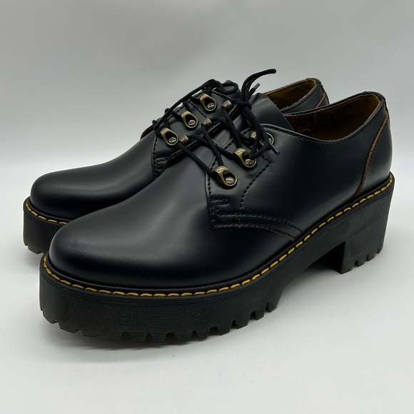 Dr. Martens Leona Lo Platform Oxford Shoes Black Leather Lug Sole Size 10 NWB
